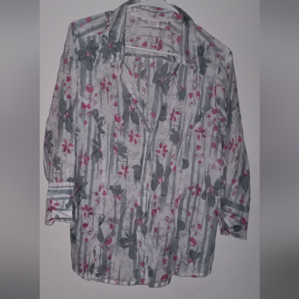 D&Co. Women Long Sleeves Blouse Top Floral Print Size L